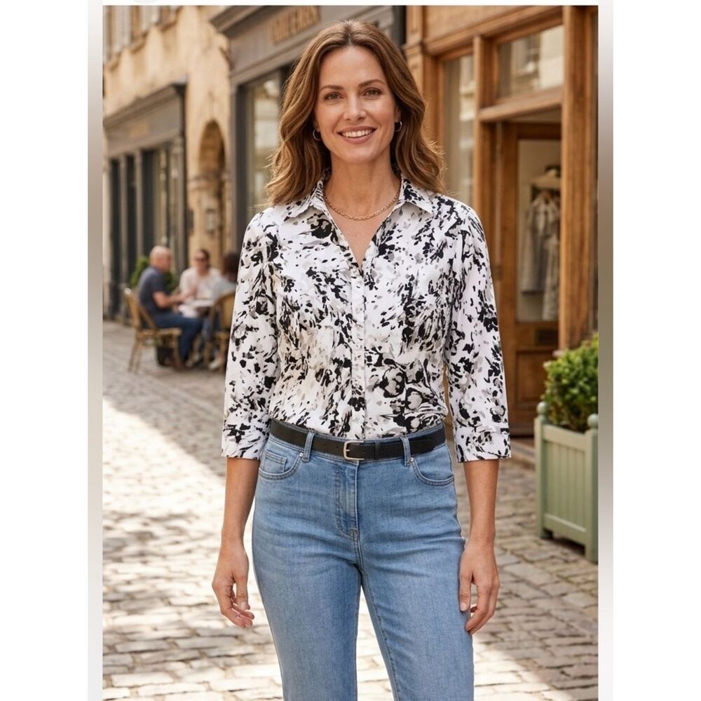 Take 50% OFF- 212 Collection Women's Button-Down Black&White Shirt, Size-M